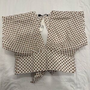 Brown Polka Dot Wrap Top